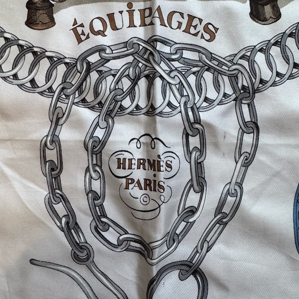 Hermès “Équipages” 100% Silk Scarf by Ledoux – Brown Carriage Equestrian‎ Print - Picture 3 of 13